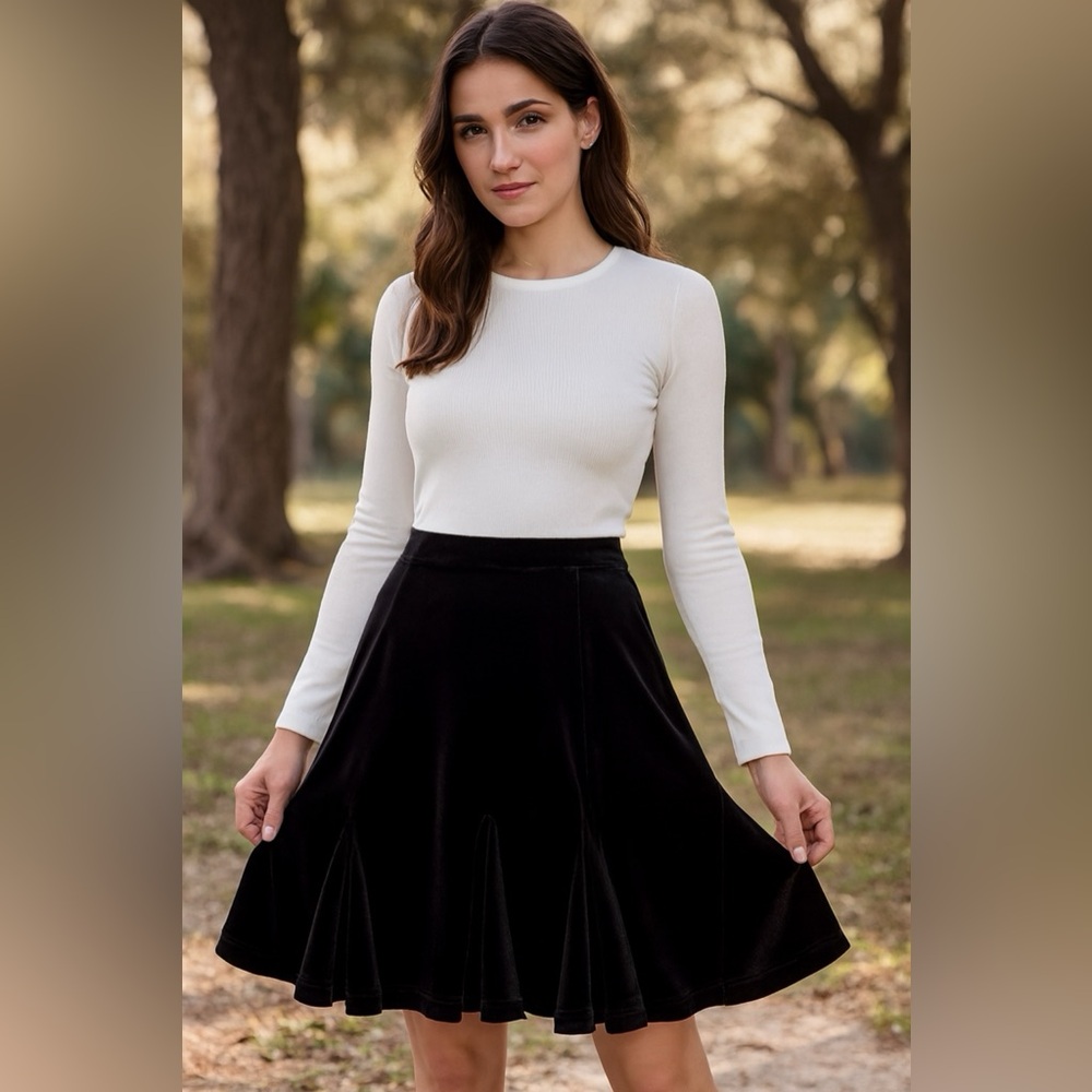 JM Collection Elegant Black A-Line Flare Skirt